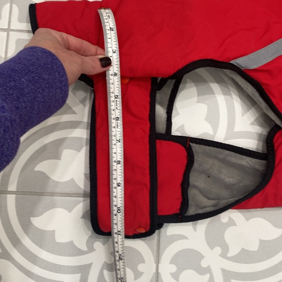 Red double lined dog coat with gray reflective fabric - Picture 10 of 10